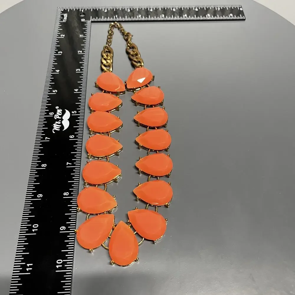 Statement Bib Necklace Gold Tone Peach‎ Teardrop Faceted Stones Adjustable Chain